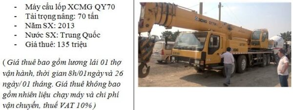 Báo giá cho thuê máy cẩu tháng 5 năm 2017 mới nhất